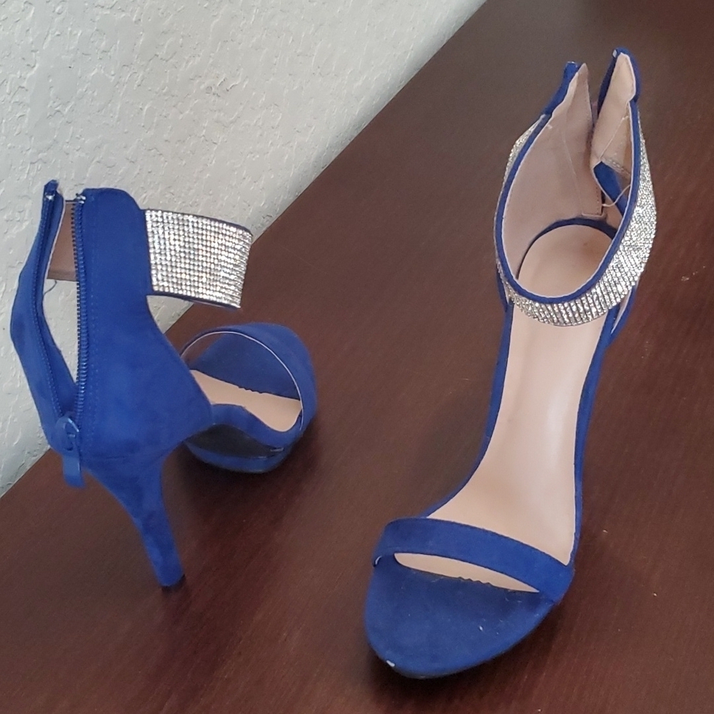4/$30 Rhinestone cuff stiletto blue suede heels sz 9 ** - Picture 3 of 14